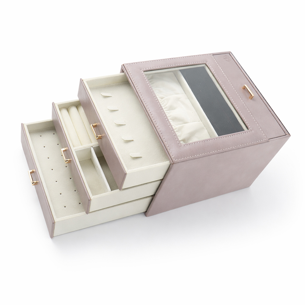 Luxury Multi-layer Jewelry Organizer Box With Mirror & Drawers – Elegant Storage Case For Rings, Earrings & Accessories (23cm X 20cm X 16cm)