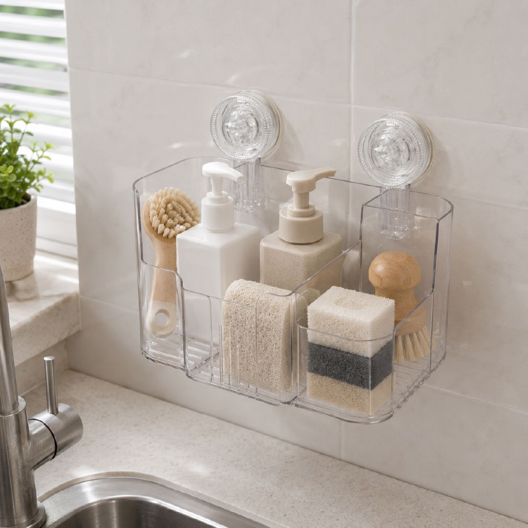 Eco-Conscious Clear Acrylic Addis Invisifix Bathroom Toothbrush Caddy Holder With Suction Mounts – 11 X 26 Cm – Transparent