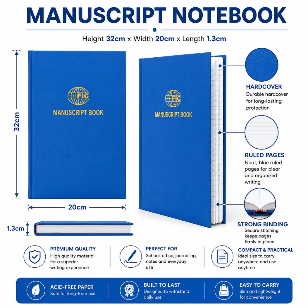 Professional Blue Hardcover Manuscript Notebook – Durable Long - Term Journal – 32x20x1.3cm