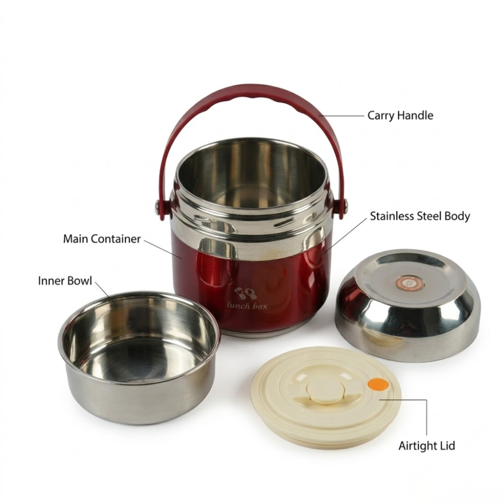 Stainless Steel Thermal Lunch Box – Insulated Food Container with Inner Bowl (16cm x 15cm)