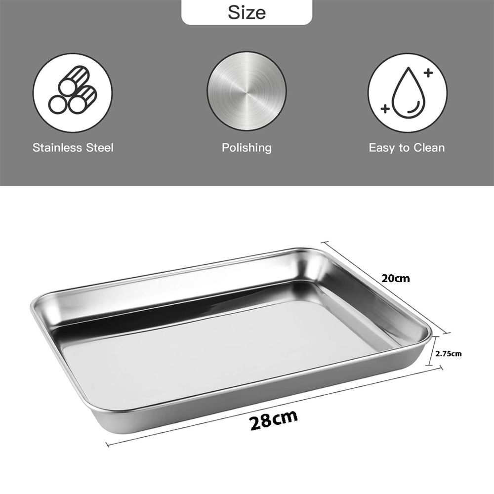 Premium Stainless Steel Rectangular Serving Tray 27cm x 21cm x 3cm – Durable SS Food Serving Plate for Snacks, Fruits, Tea & Everyday Kitchen Use