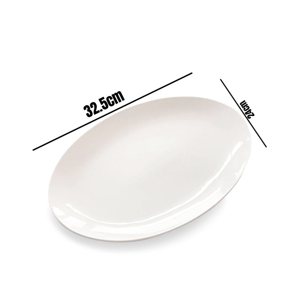 White Ceramic dining plate (Oval shape) 32x24 cm