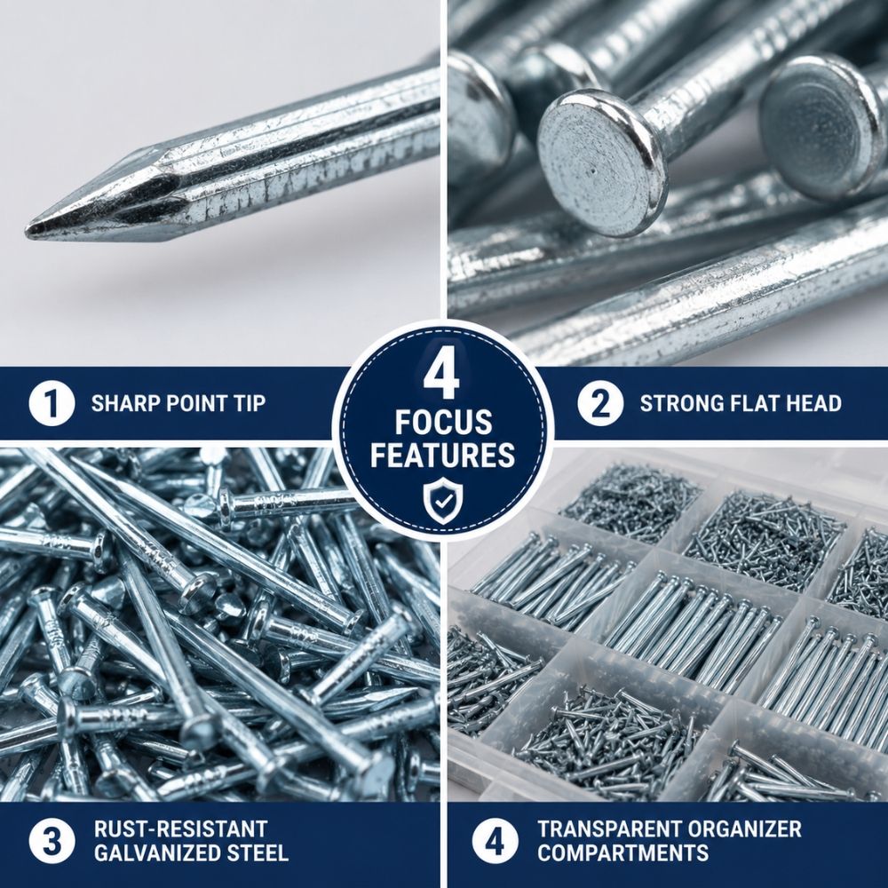 Romantic Ultra-Durable 560-Piece Galvanized Steel Nail Assortment Kit With Organizer Box, 19X12Cm