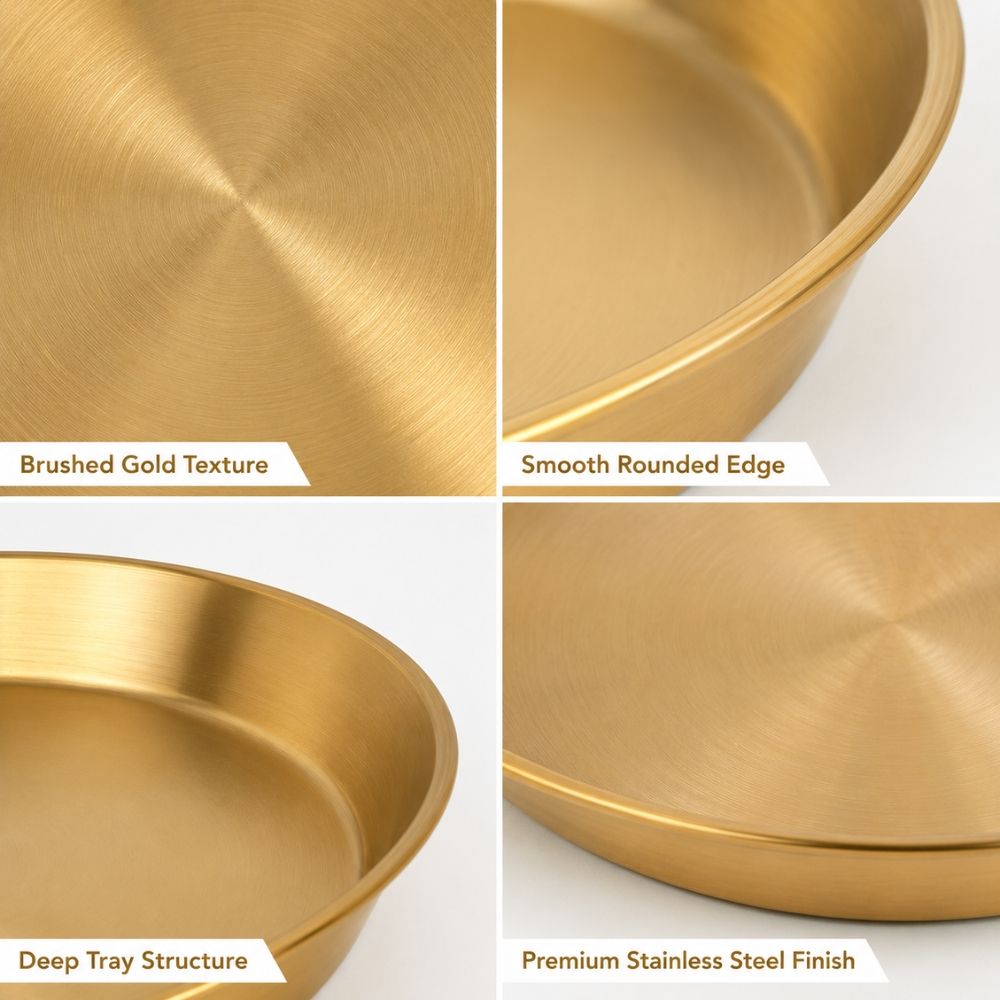 Authentic Deep Round Stainless Steel Serving Tray – Finish (34X4Cm)