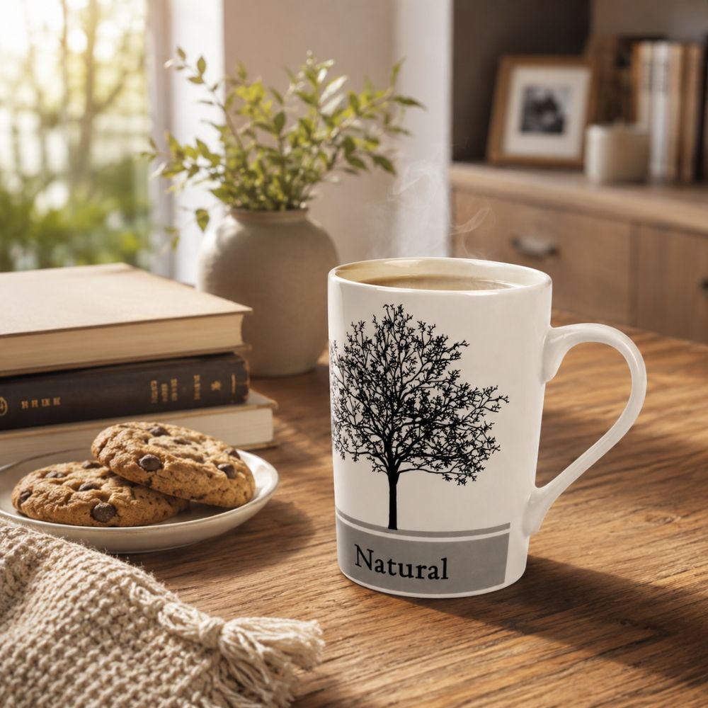 Cosmopolitan Natural Mix Ceramic Mug With A Tree Pattern And Finish – Off (12.5 X 8.5Cm)