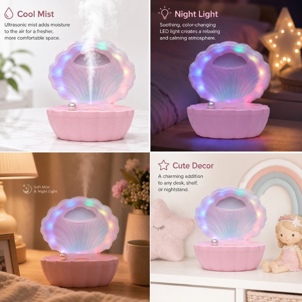 Optimistic 3 in 1  Multifunctional Pearl Shell Night With Bluetooth Speaker And Desktop Humidifier  20 X 17cm