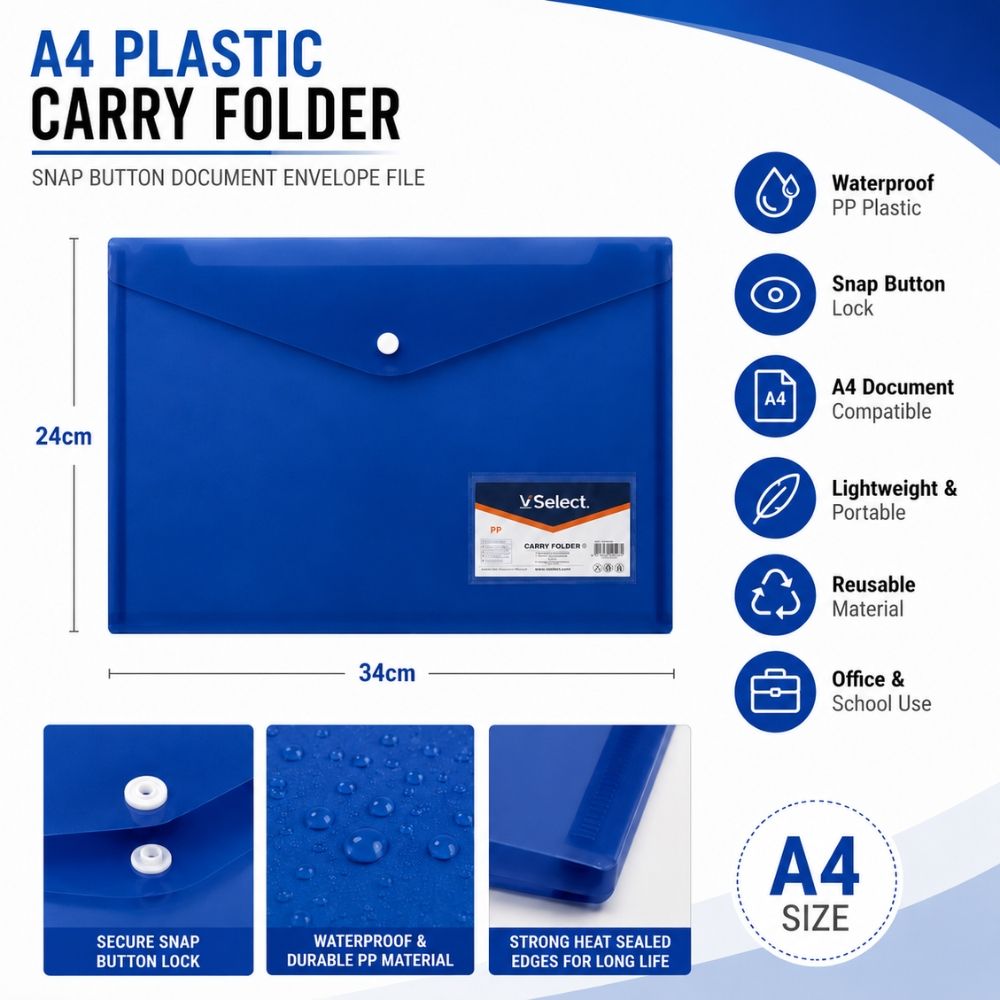 Document Folder – Durable Button File Organizer (34Cm X 24Cm)