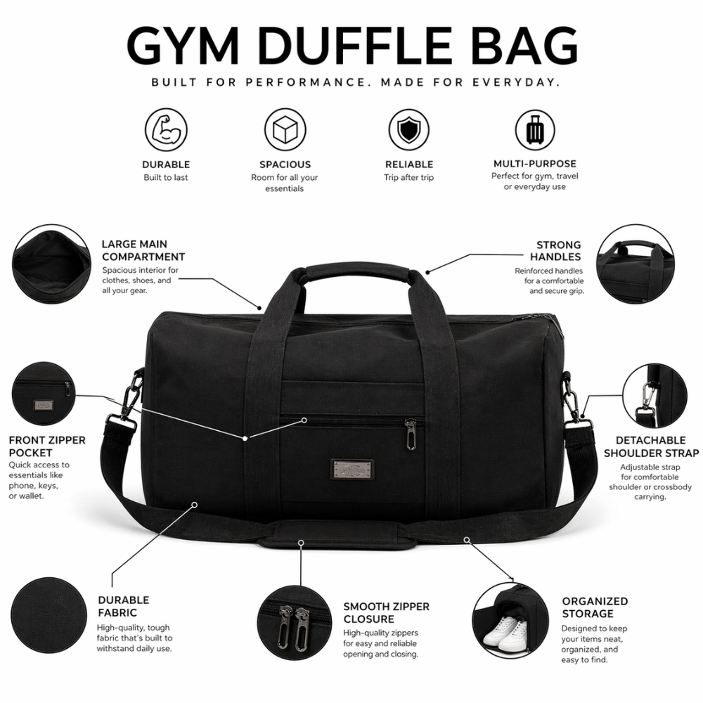 Premium Waterproof Gym And Travel Duffle Bag With Shoe Compartment