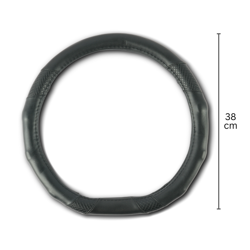 All-Black Microfiber Leather Steering Wheel Cover – 38cm Universal Fit Anti-Slip Durable Grip