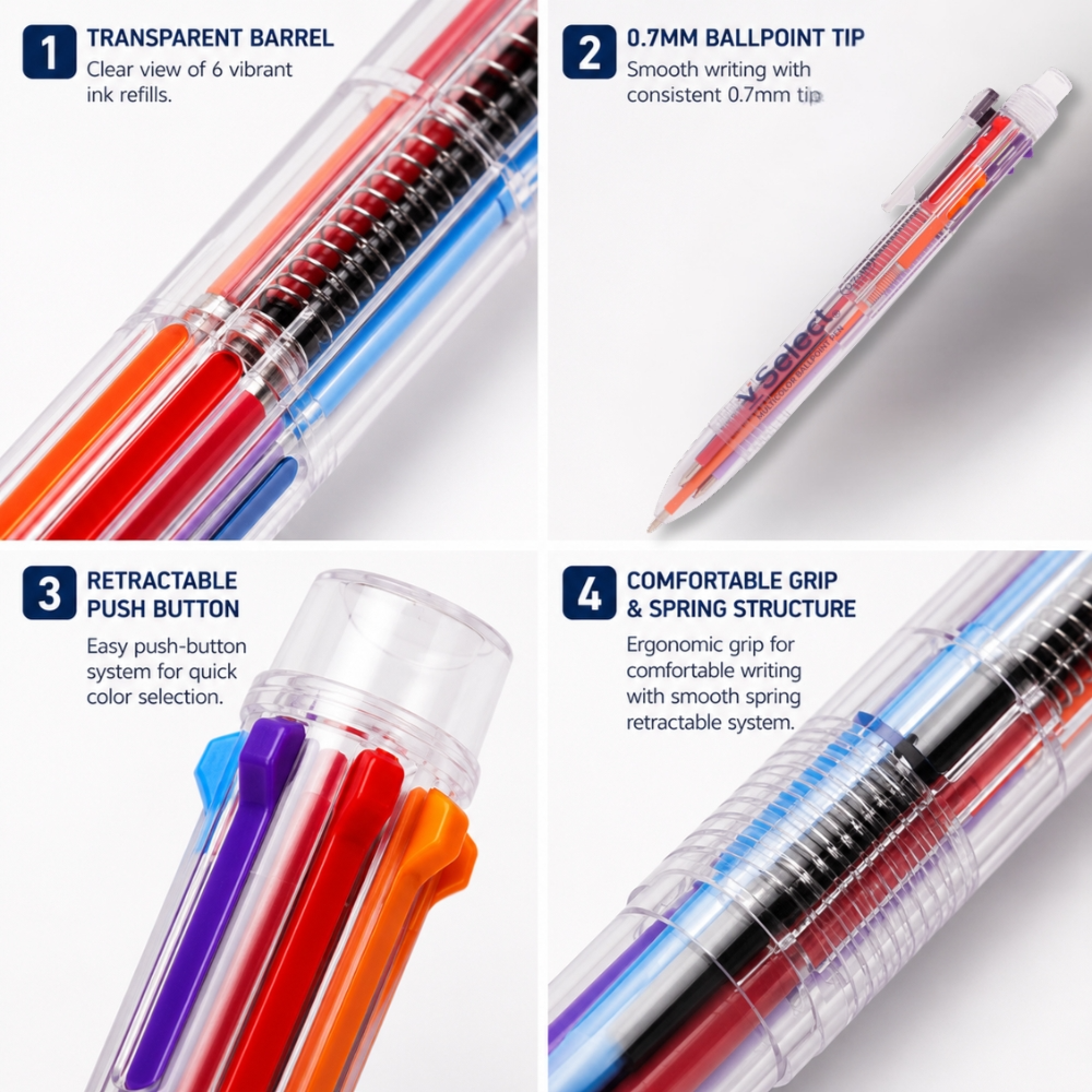 Multicolor Ballpoint Pen – Smooth Writing Colorful Ink Pen for School, Office & Daily Use (15CM)