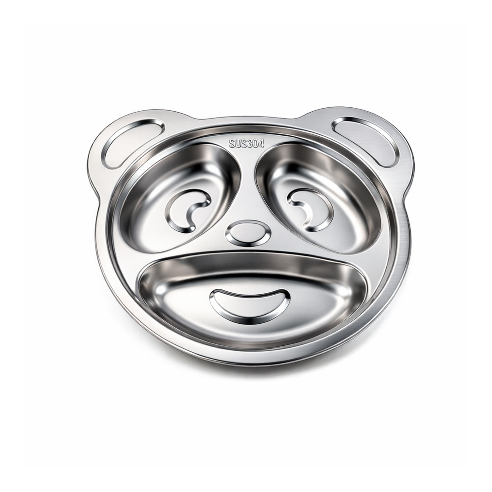 Unbreakable 3 Sections Panda shaped Stainless Steel Divided Plate – Food Serving Tray for Picky Eaters Lunch Camping