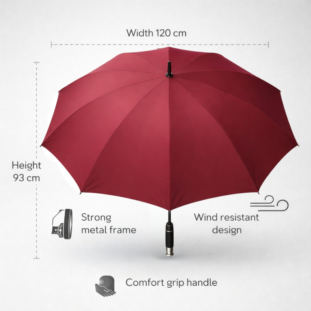 Waterproof Golf Umbrella Premium Windproof Crimson Long Handle Umbrella