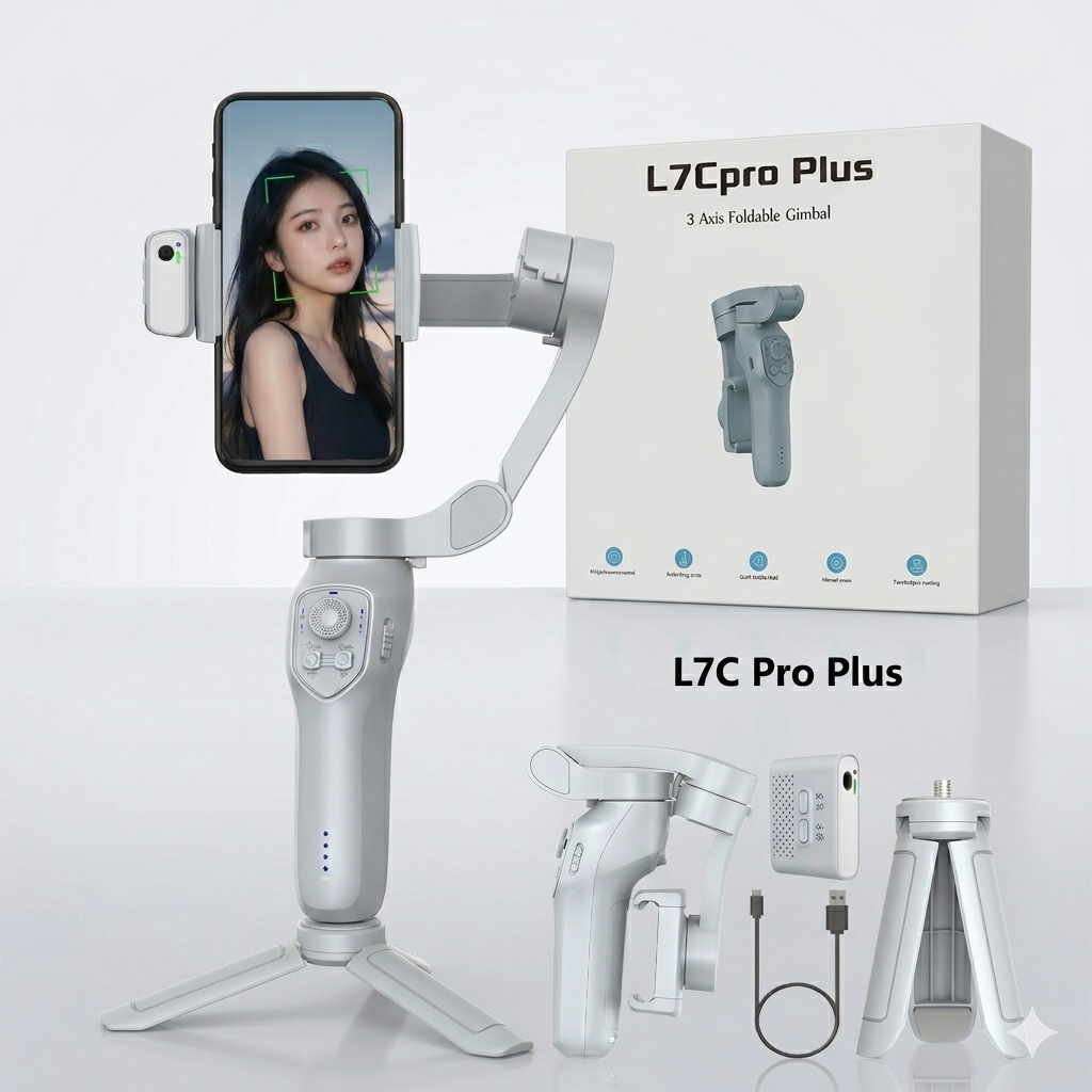 L7c Pro Plus 3 Axis Foldable Smartphone Gimbal With Face Tracking Sensor And Tripod Stand