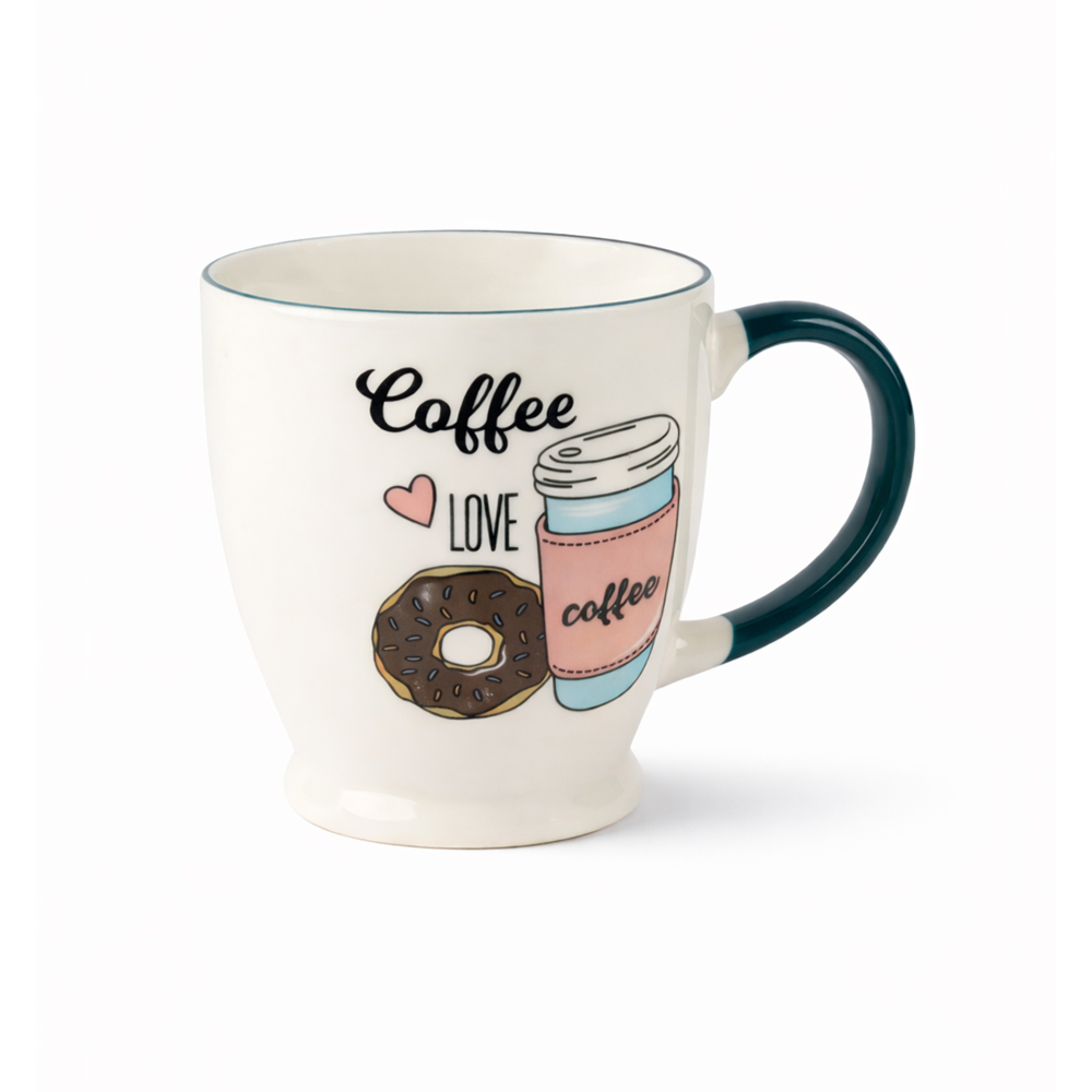 Coffee Lover Printed Ceramic Mug – 10cm x 10.5cm Premium Coffee Time Tea Cup with Stylish Handle