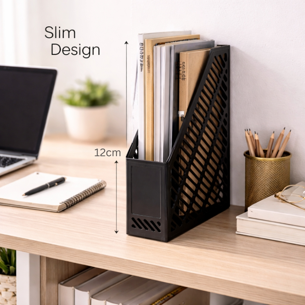 Plastic Magazine File Holder – Office Document Organizer Rack (29cm × 9cm × 25cm)