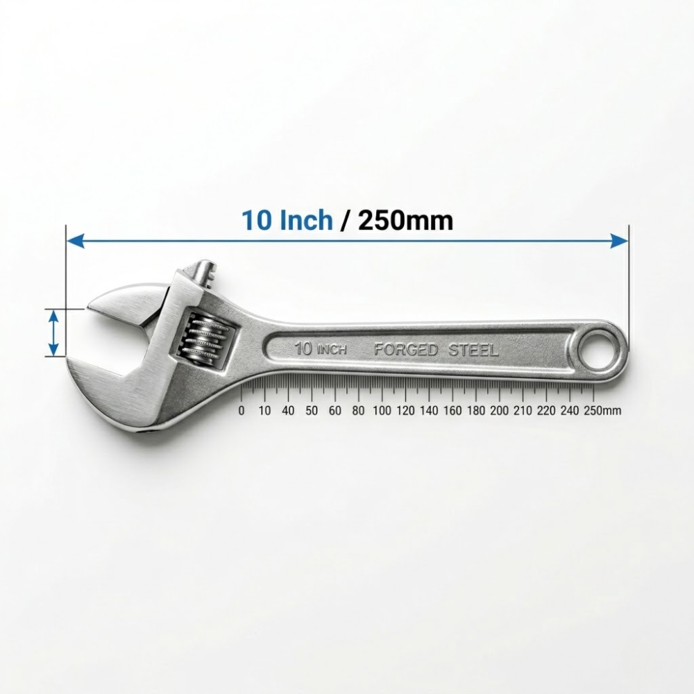 10-Inch Professional Adjustable Wrench (250mm) - Forged Chrome Vanadium Steel