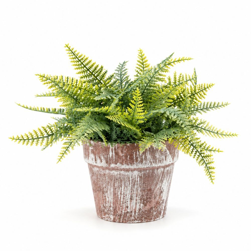 Premium Artificial Evergreen Fern Plant In Rustic Charm Decorative Pot