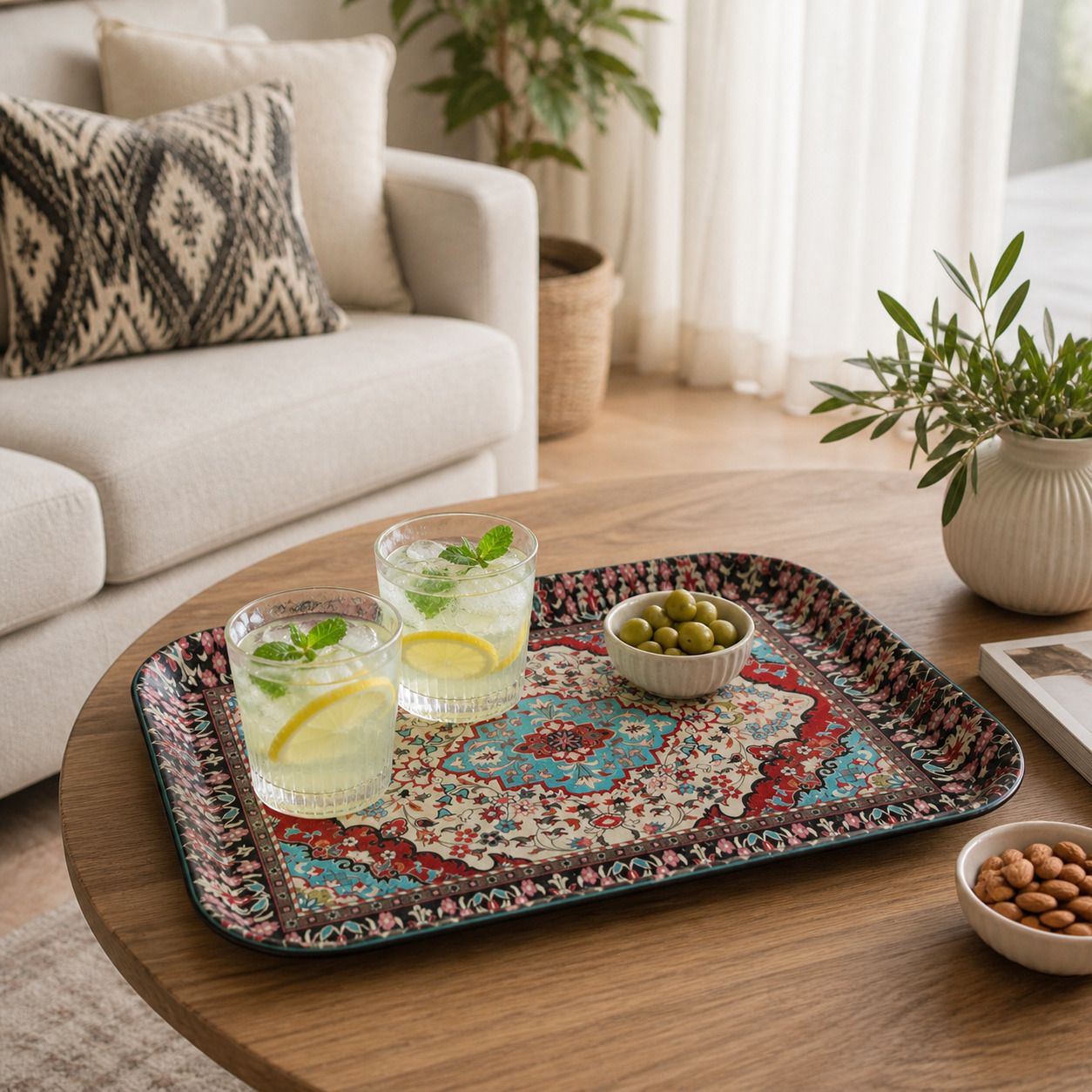 Professional Persian - Style Carpet Pattern Serving Tray – Traditional Oriental Motif (40cm)