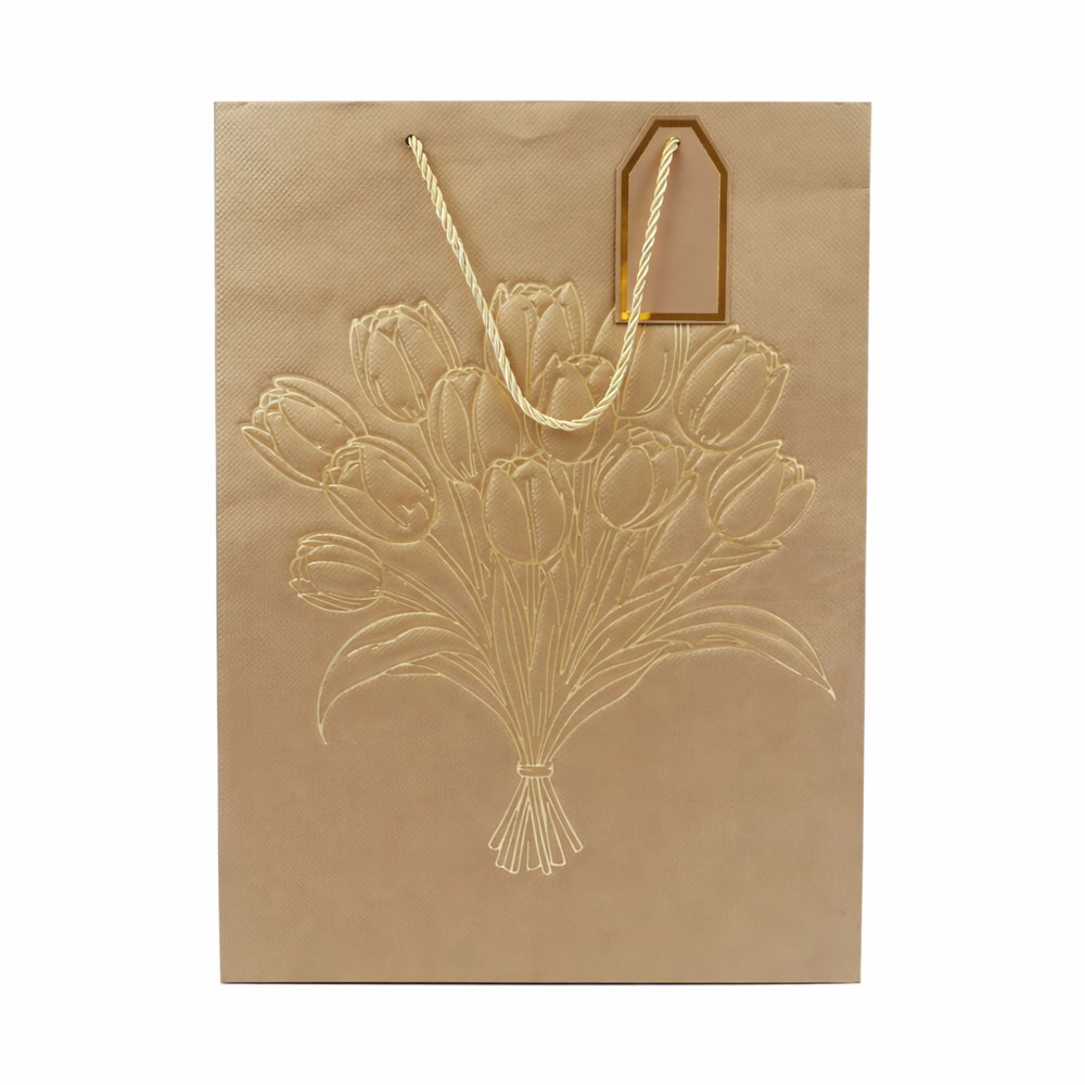 Luxury Gold Floral Paper Gift Bag – Elegant Botanical Design (40Cm)