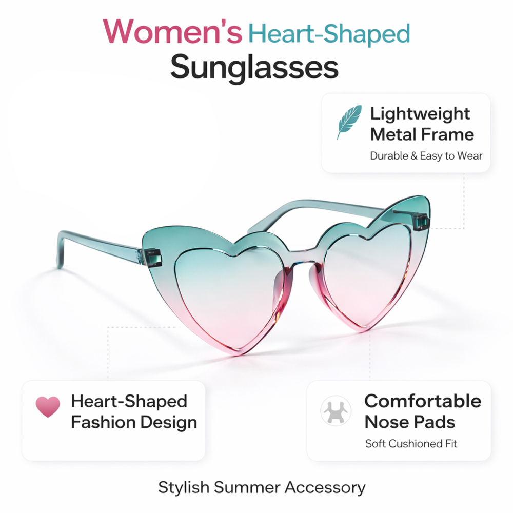 Kids Heart Shape Sunglasses – 2 Piece Set Cute Fashion Summer Sunglasses for Children