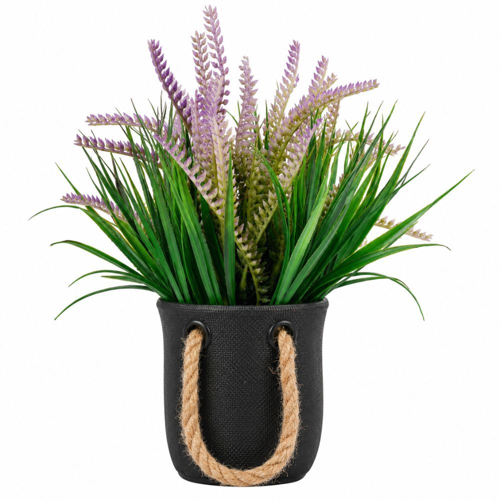 Realistic Artificial Lavender Plant In Hanging Jute Rope Pot For Home Decor